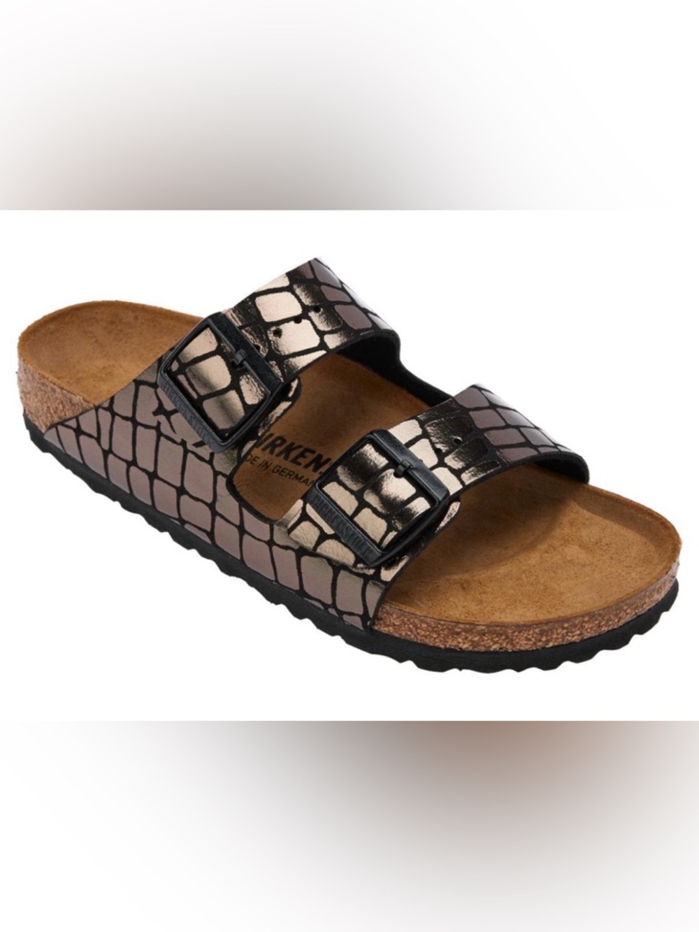 Birkenstock Arizona Gator Gleam Black Metallic Sandals in Size EU38/US7-7.5 NWT